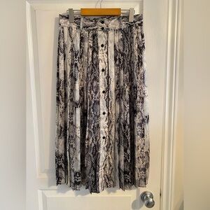 Snakeskin Pleated Button Midi Skirt